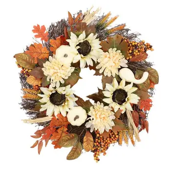 Венок из белых тыкв, Осенний дверной венок, Осенний венок, Осенние украшения, Осенний венок на ферме, декор для сбора урожая на День Благодарения