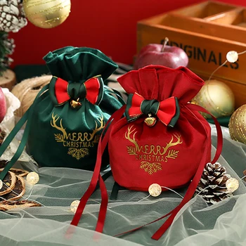 Веселый Рождественский Подарочный Пакет Candy Xmas Apple Бархатные Мешочки На Шнурке Свадебная Вечеринка 2024 Новогодняя Подарочная Упаковка