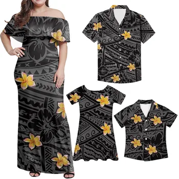 Модная одежда HYCOOL для отца и сына, подходящая для мамы и дочки, Черное платье в цветочек, одежда полинезийского племени, семейный комплект