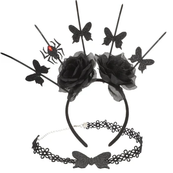 Повязка на голову в виде паука, женское ожерелье на Хэллоуин, готическое колье, повязки на голову, аксессуары, костюм, розовый, готический, черный, для косплея, головной убор, волосы, голова