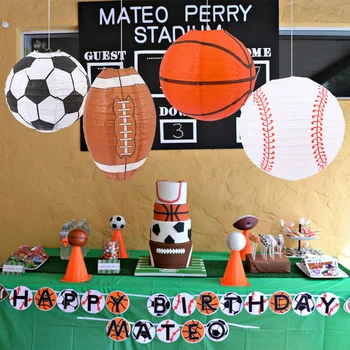 1шт Спортивный Тематический Баскетбол Футбол Бейсбол Регби Бумажный фонарь Абажур С Днем Рождения Декор для вечеринки Для мальчиков Детские принадлежности