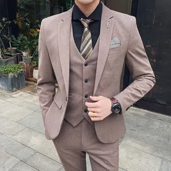 2023 Высококачественный костюм (костюм + жилет + брюки) модный мужской бутик и красивый деловой комплект из трех предметов для свадебной вечеринки M-5XL