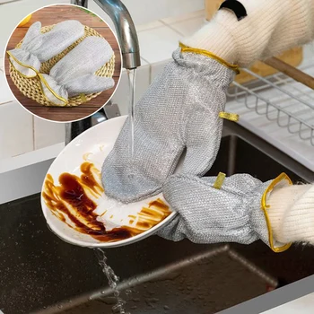 Перчатки для чистки Стальной Проволочный шарик Перчатки для мытья посуды Водонепроницаемая Щетка Миска для масла Артефакт Перчатки для уборки бытовой кухни