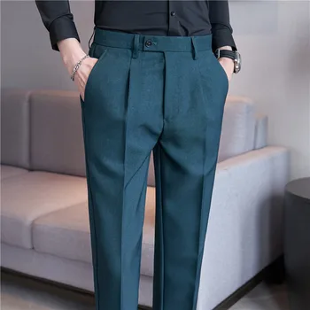 Pantalones Hombre Высококачественные Модельные Брюки Для Мужчин, Корейская Роскошная Одежда, Приталенные Повседневные Мужские Официальные Брюки Большого Размера, 3 Цвета