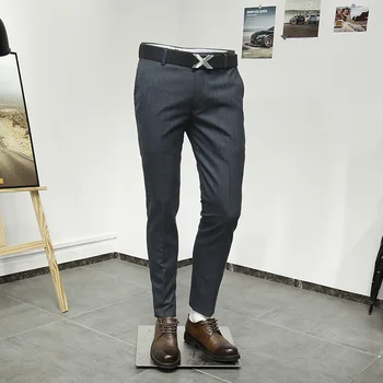 мужские длинные брюки, серые строгие костюмы в полоску, брюки в корейском тонком стиле, офисные мужские брюки, костюм для отдыха, брюки плюс 36