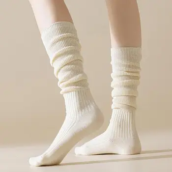 1 пара женских длинных носков, зимние толстые вязаные теплые однотонные эластичные противоскользящие Мягкие женские носки с высокой трубкой, чулки для бедер