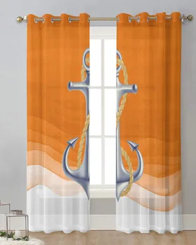 Океанский градиентный якорь Оранжевые прозрачные шторы для гостиной, оконные шторы для кухни, современные тюлевые вуалевые шторы