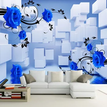 Персонализированный Пользовательский 3D Стереорельеф Синий Цветок Фреска Геометрический Квадрат Пространственное Расширение Фотообои Домашний Декор 3D Фреска
