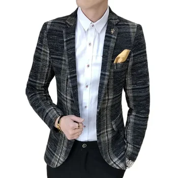 Новый весенний мужской костюм 2023 года, пиджак на одной пуговице, клетчатый костюм, Модный городской комфортный джентльмен, универсальный Деловой повседневный стиль