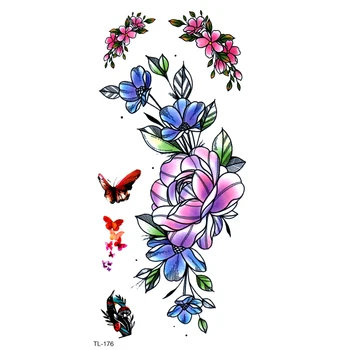 Цветы Водонепроницаемые временные татуировки Мужская поддельная татуировка Tatuaje Временная бабочка Наклейки с татуировкой хной Детская татуировка для девочки