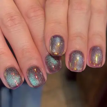 24шт Коротких Круглых Накладных ногтей French Love Aurora Полное Покрытие Съемных Французских типсов для ногтей