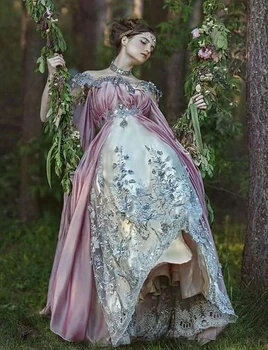 Фантазийные свадебные платья трапециевидной формы с крыльями и эльфами, романтические свадебные платья в стиле Кантри 2023, кружевная розовая пастельная одежда для невесты, сшитая на заказ