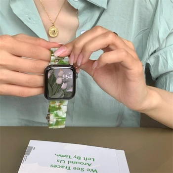 Новый Женский Летний Зеленый Ремешок из смолы Для iwatch 7 6 5 4 3 2 SE Correa Color Loop Ремешок для Apple Watch 41 мм 38 Сменный Ремешок