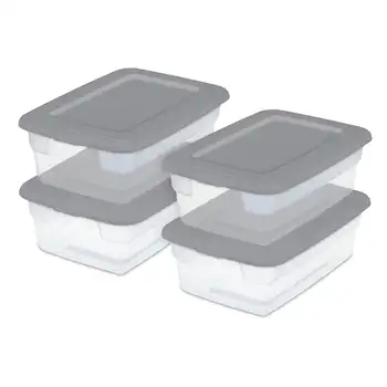 Пластиковая коробка для хранения на 3 галлона, серая и прозрачная, 16 штук