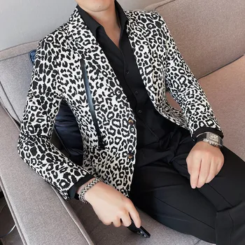 Мужской весенний высококачественный деловой костюм, мужской леопардовый принт, повседневный смокинг в стиле хип-хоп, мужской модный блейзер 4XL