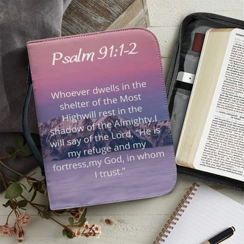 Кожаный чехол для Библии с принтом отрывка из библейского Стиха, женская сумка для церковных собраний, сумки для хранения Библии с ручкой на молнии, сумка для Библии