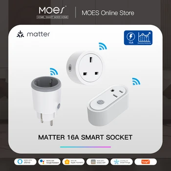 MOES Smart EU/US/UK Plug Matter WiFi Розетка 15 /16A Таймер Розетка Монитор Питания Поддержка TUYA Apple Homekit с Google Home Alexa