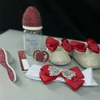 Роскошные детские бутылочки и обувь для кукол, набор повязок на голову, подарок на память, наряд-пачка с бриллиантами, Обувь для крещения маленькой девочки с красной подошвой.