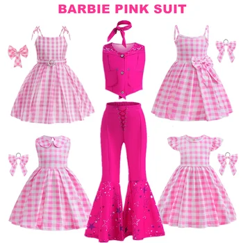 2023 Горячий фильм Барби, костюмы для девочек, Марго Робби, Одежда для косплея, Детская униформа на Хэллоуин, Карнавал, Детская Розовая вечеринка