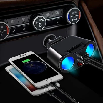 Поворотное Автомобильное Зарядное Устройство с двумя USB-разъемами, Светодиодный Дисплей, Адаптер Прикуривателя, Разветвитель, Универсальное Автоматическое Зарядное Устройство для телефона iPad