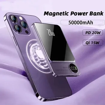 50000mAh Macsafe Magnetic Power Bank PD20W 15W Беспроводное Быстрое Зарядное Устройство Внешний Вспомогательный Аккумулятор Для Magsafe iPhone 15 14 13