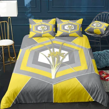 Геометрический комплект постельного белья с желтыми цветами для спальни, Мягкие покрывала для двуспальной кровати, домашний пододеяльник, качественное пододеяльное одеяло, покрывало.