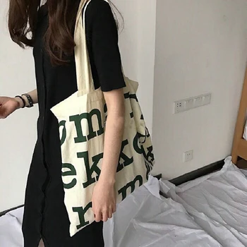 Женская сумка, дешевые повседневные сумки через плечо большой емкости, холщовые сумки с буквенным принтом в стиле Харадзюку, модные сумки с принтом на молнии в стиле Харадзюку