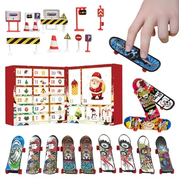 Адвент-календарь для мини-скейтбординга на пальцах, 24-дневный Рождественский Адвент-календарь с красочной мини-доской для пальцев, движением пальцев