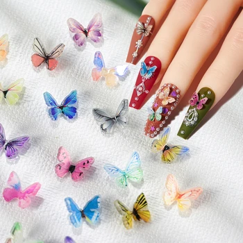 20шт 3D Красочные подвески для дизайна ногтей с бабочками Хрустальные стразы Kawaii Butterfly Украшения для ногтей Маникюр DIY Nail Art Decoration #