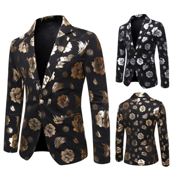 Модельные брюки 2023 модного мужского тренда, соответствующие красивому горячему золотому принту, деловое платье для выступлений, одиночный костюм, пальто, Блейзеры