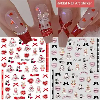 Наклейки для дизайна ногтей с кроликом, милые мультяшные слайдеры с кроликом, Весенние цветы, наклейки с бабочками для ногтей, маникюр, украшение для ногтей