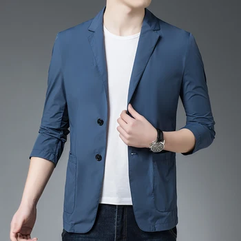 2023 Новый модный красивый костюм, высококачественная мужская корейская версия, приталенная солнцезащитная одежда, костюм из четырех эластичных одинарных полосок.