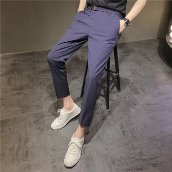Большие размеры 28-38, весенне-летние узкие брюки в полоску, мужские деловые брюки социального кроя, высококачественные мужские брюки для банкета и клуба