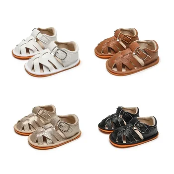 Летняя модная новая дышащая детская обувь на мягкой резиновой подошве для детей 0-1 лет, нескользящая детская обувь, детские сандалии