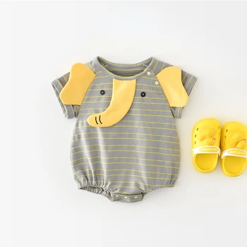 Летний детский комбинезон 2023 года, унисекс, хлопковый полосатый боди с коротким рукавом, мультяшный комбинезон, тонкая одежда для новорожденных