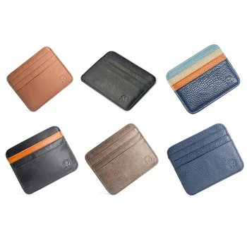 Кожаный Мужской женский кошелек с 6 отделениями для карт, кошелек для монет, маленький держатель для карт, винтажный кошелек, блокирующий RFID Передний карман, кошелек